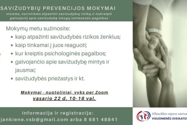 Vyks savižudybių prevencijos mokymai