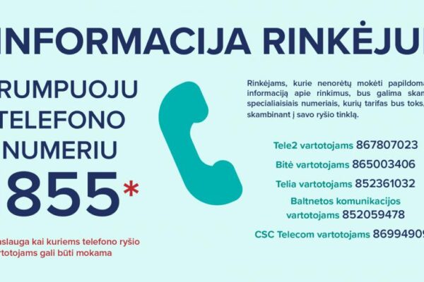 Informacija apie rinkimus – trumpuoju numeriu 1855